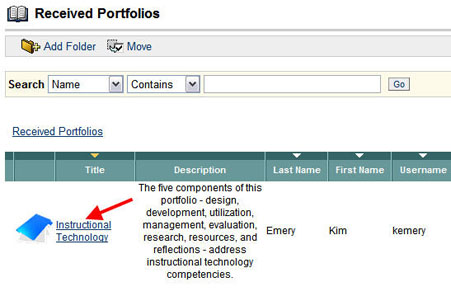 Received Portfolios List